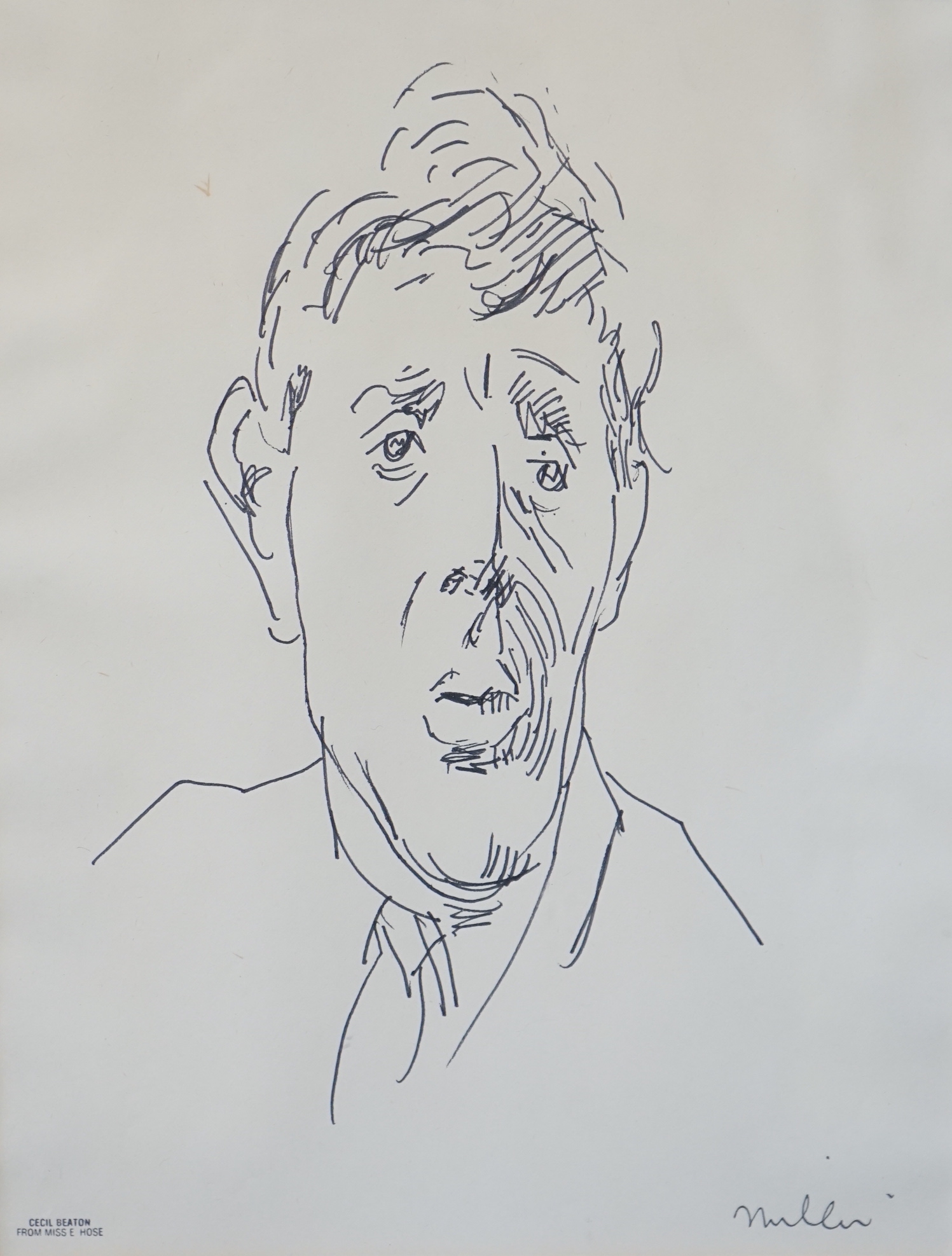 Cecil Beaton (1904-1980), ink sketch, Portrait of Jonathan Miller, inscribed 'Cecil Beaton from Miss E Hose' stamp, 30 x 23cm